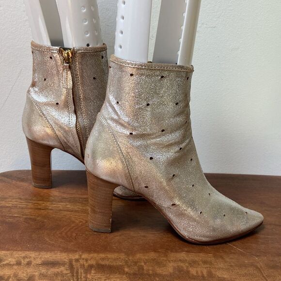 Boden Leather Silver Metalic Ankle Booties Size 37 - Picture 1 of 12